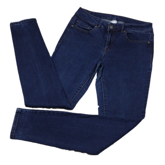 R1893 Skinny Blue Dark Wash Button Zipper Front Closure Mid Rise Skinny Leg Jean - Picture 1 of 16